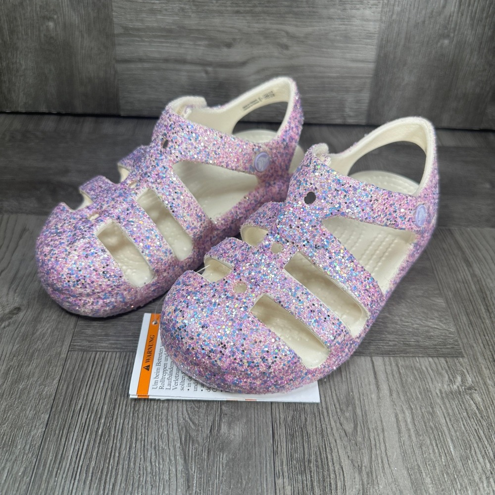 Crocs Fisherman Sandal Kids C11 Pink Glitter Sparkly Lightweight NEW - Picture 3 of 8